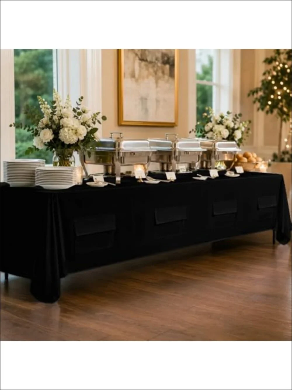 4 Pack Black Polyester Tablecloths with Pockets 60 x 126 Inch